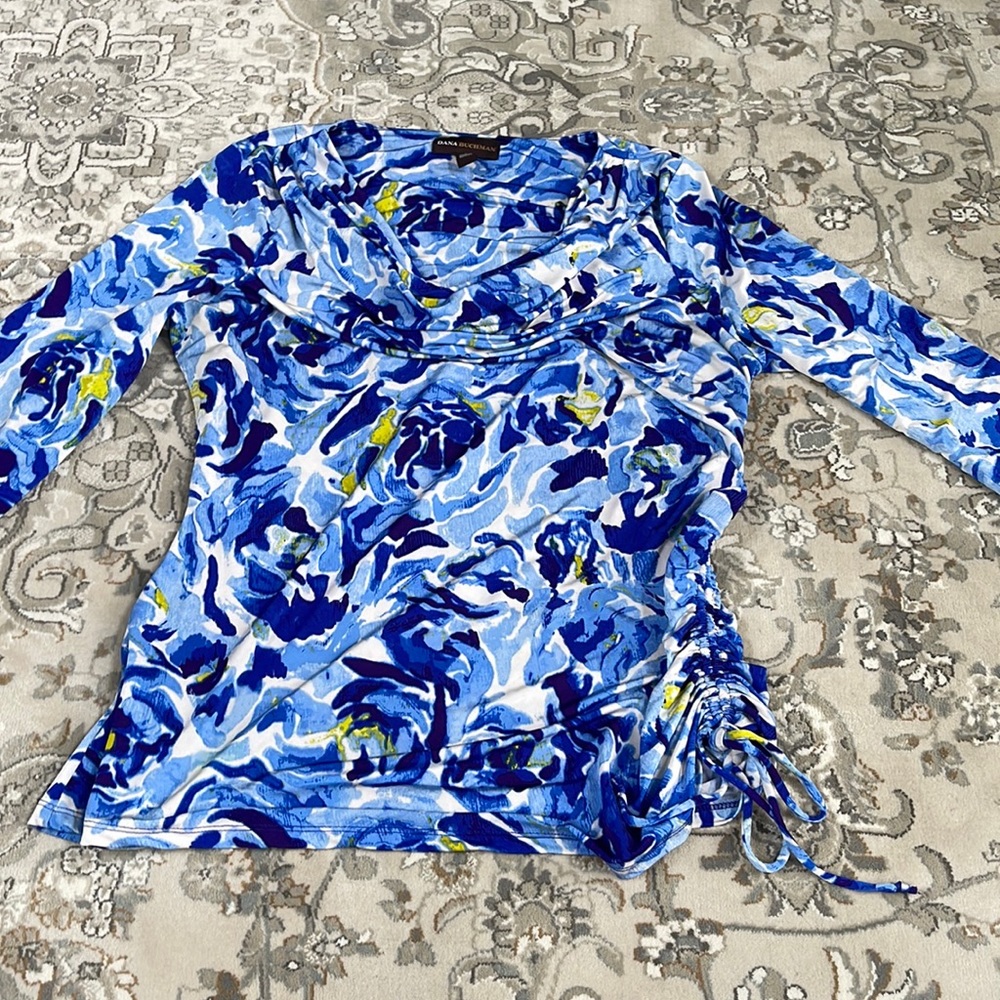 DANA BUCHMAN blue cowl neck top Size L